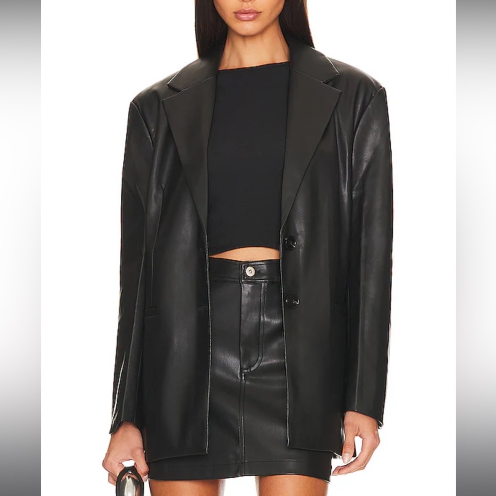 Astr Black Leather Jacket with Notched Lapels